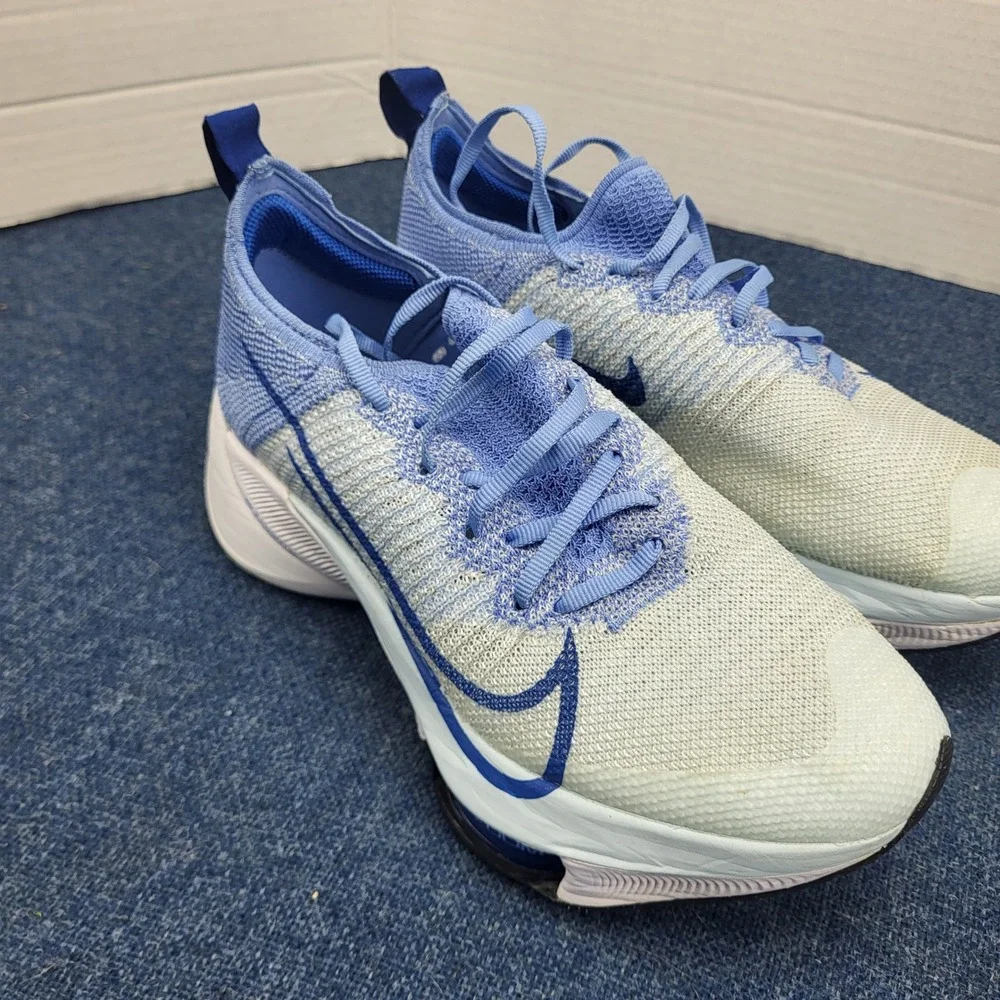 Nike Air Zoom Tempo NEXT% Flyknit Blue White Running Shoes Womens 6.5